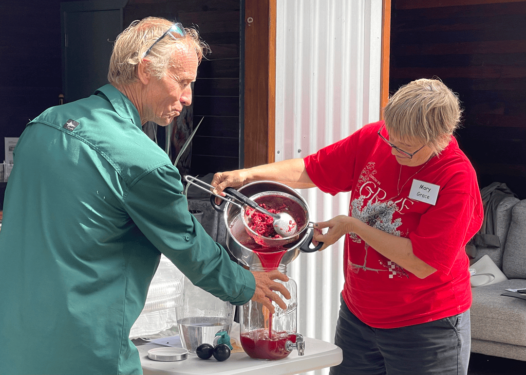 Making Davidson Plum cordial at the field day